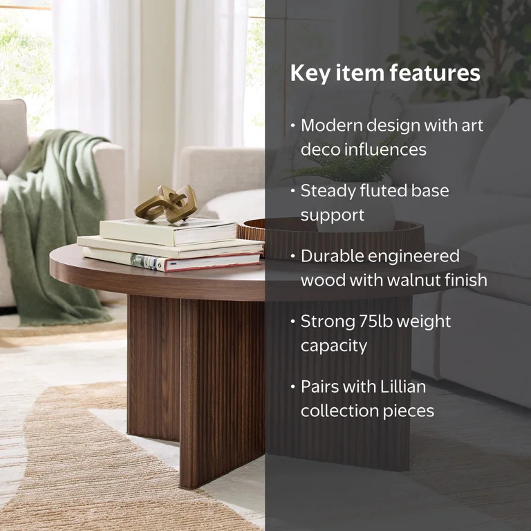 Better Homes & Gardens Lillian Fluted Coffee Table, Walnut Finish | Walmart (US)