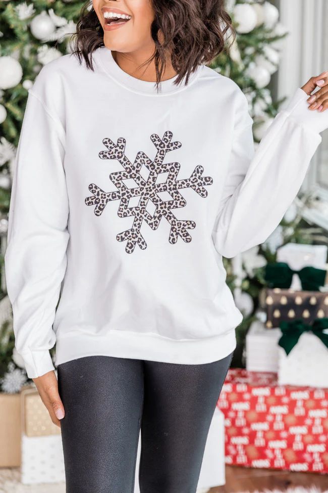 Animal Print Snowflake White Graphic Sweatshirt | The Pink Lily Boutique