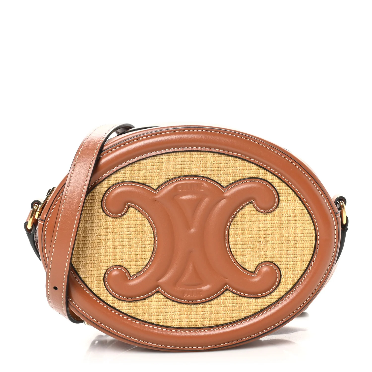 Calfskin Straw Triomphe Oval Purse Crossbody Natural Tan | FASHIONPHILE (US)