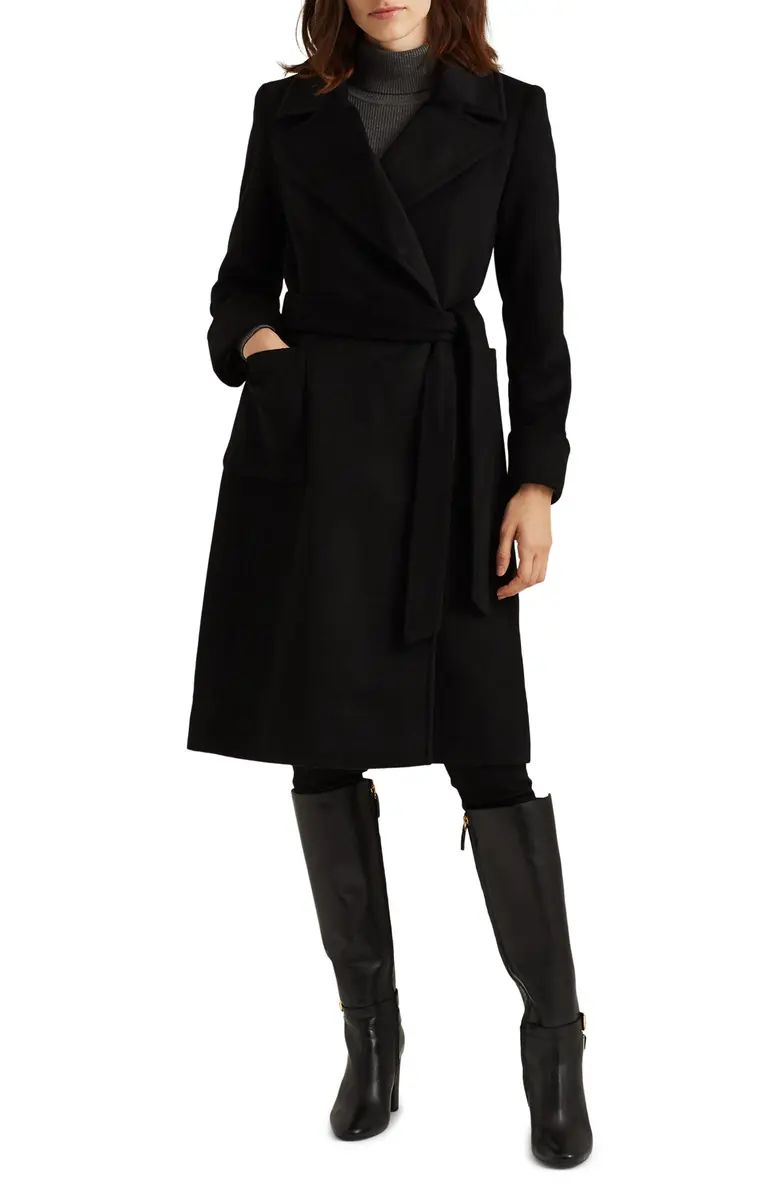Lauren Ralph Lauren Belted Wool Blend Wrap Coat | Nordstrom | Nordstrom