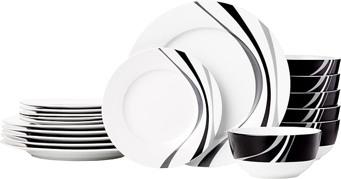 Amazon Basics 18-Piece Complete Kitchen Dinnerware Set, Microwave and Dishwasher Safe, Plates, Di... | Amazon (US)