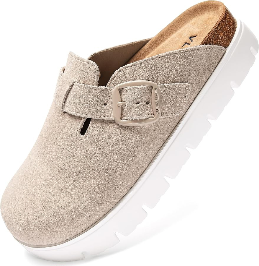 Genuine Suede Clogs for Women Platform Shoes，Leather Comfort Potato Shoes Chunky with Arch Supp... | Amazon (US)