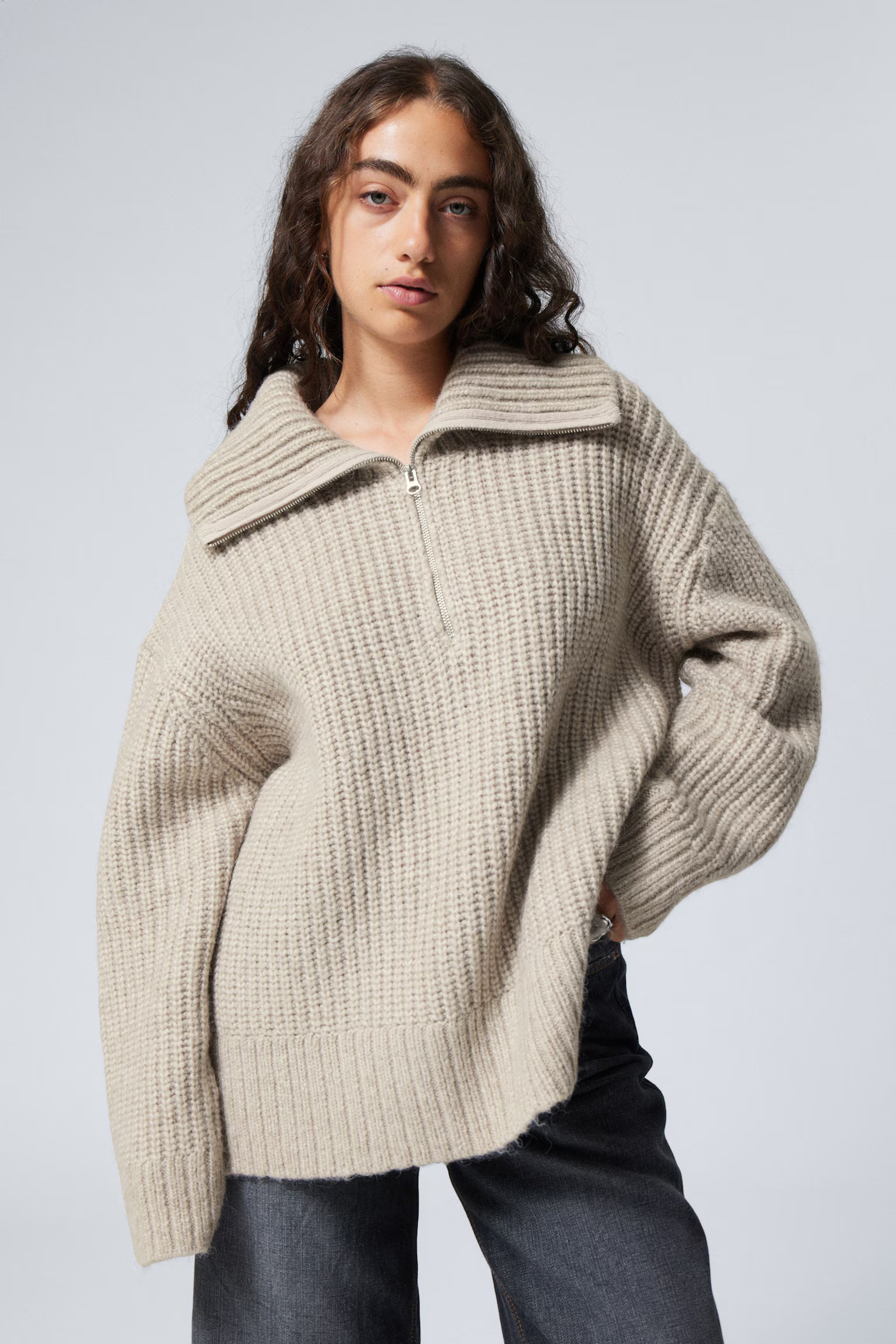 Rib-Knit Half-Zip Turtleneck Sweater | Weekday