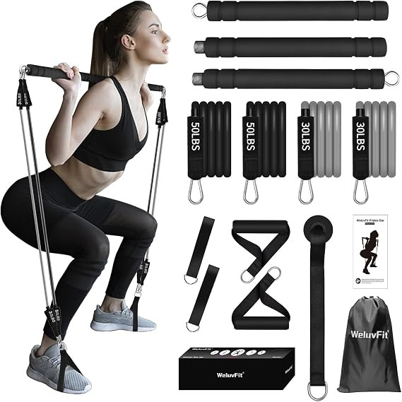 Pilates Bar Kit with Resistance Band-Multifunctional Portable Weighted Exercise Pilates Bar, Home... | Amazon (US)