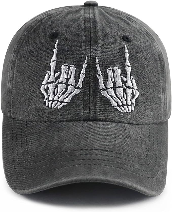 Skeleton Hand Hat for Men Women, Funny Adjustable Cottom Embroidered Skull Finger Baseball Cap | Amazon (US)