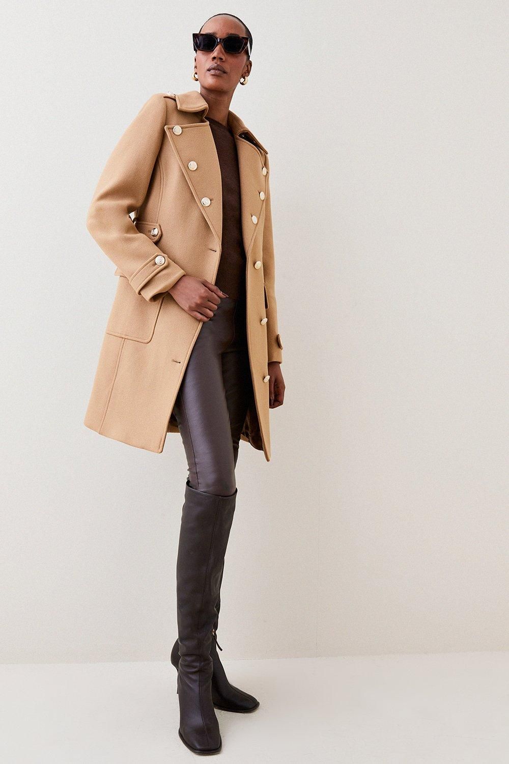 Italian Virgin Wool Military Midi Coat | Karen Millen US