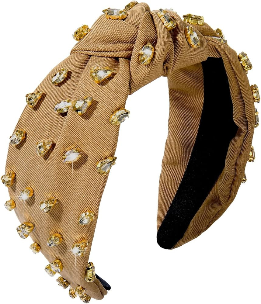 NVENF Rhinestone Knotted Headbands for Women, Crystal Beaded Jeweled Headbands, Top Knot Headband... | Amazon (US)