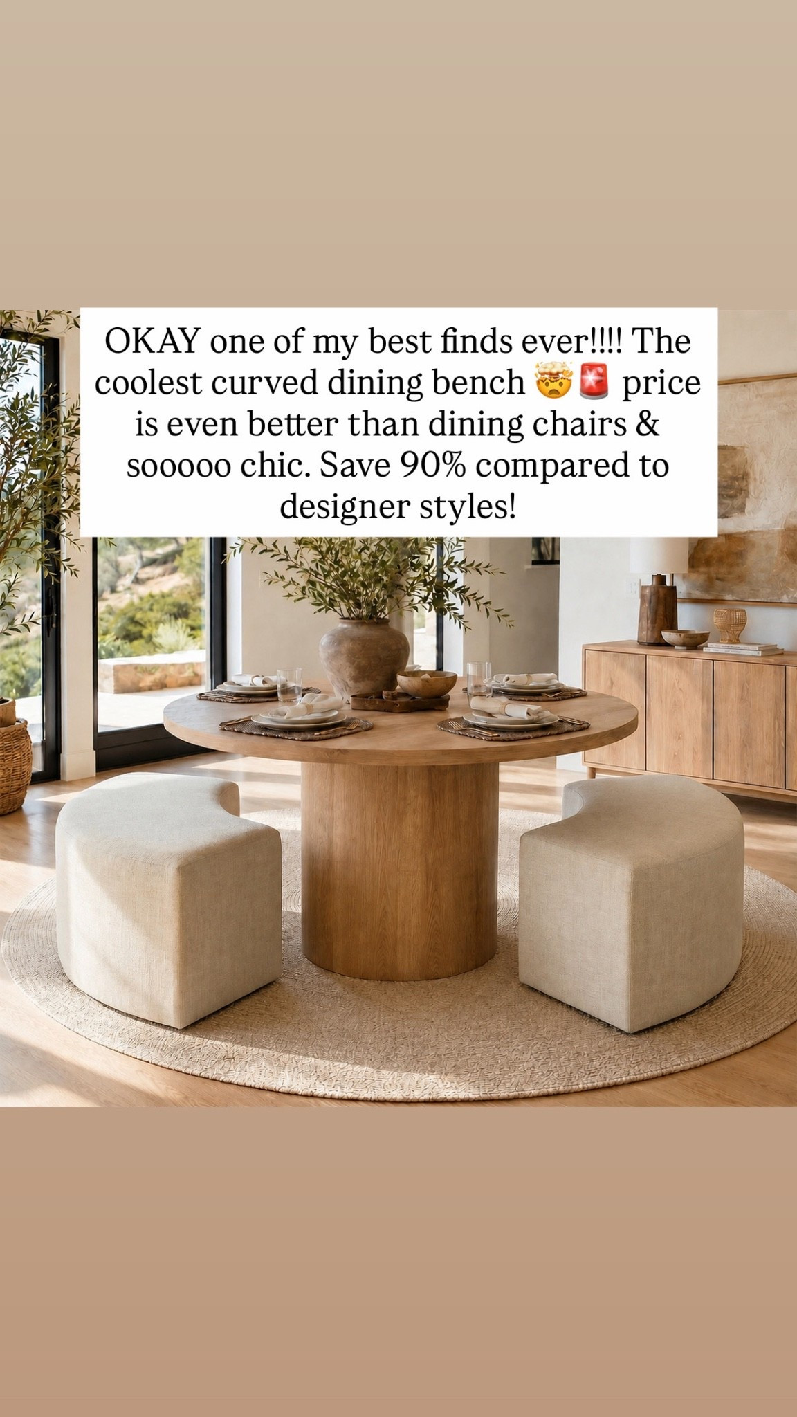 OKAY one of my best finds ever!!!! The coolest curved dining bench 🤯🚨 price is even better than dining chairs & sooooo chic. Save 90% compared to designer styles!