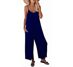 SNUGWIND Womens Casual Sleeveless Strap Loose Adjustable Jumpsuits Stretchy Long Pants Romper wit... | Amazon (US)