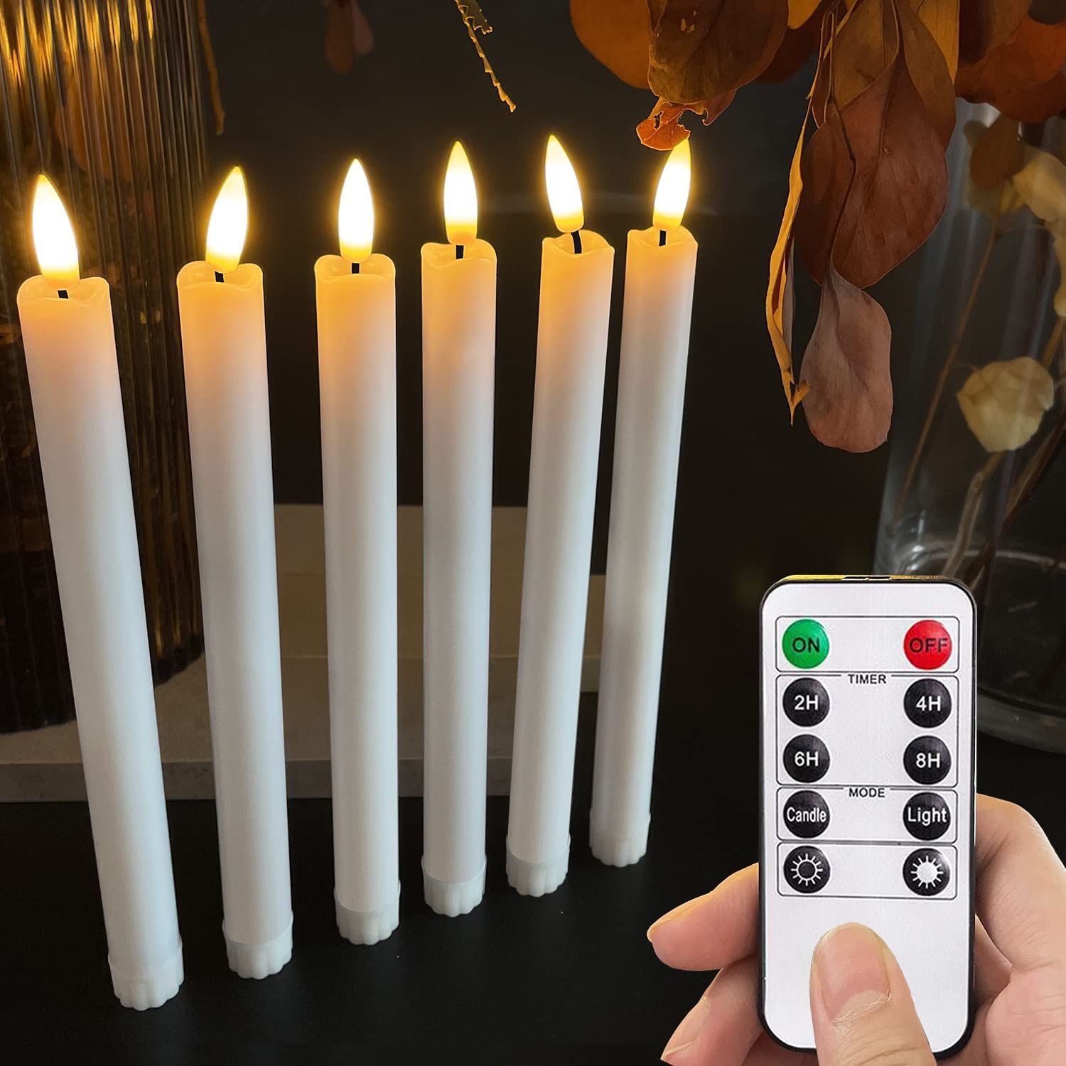 LULUBRO 3D Led Flameless Flickering Battery Operated White Taper Candles with Remote,Electric Tim... | Amazon (US)