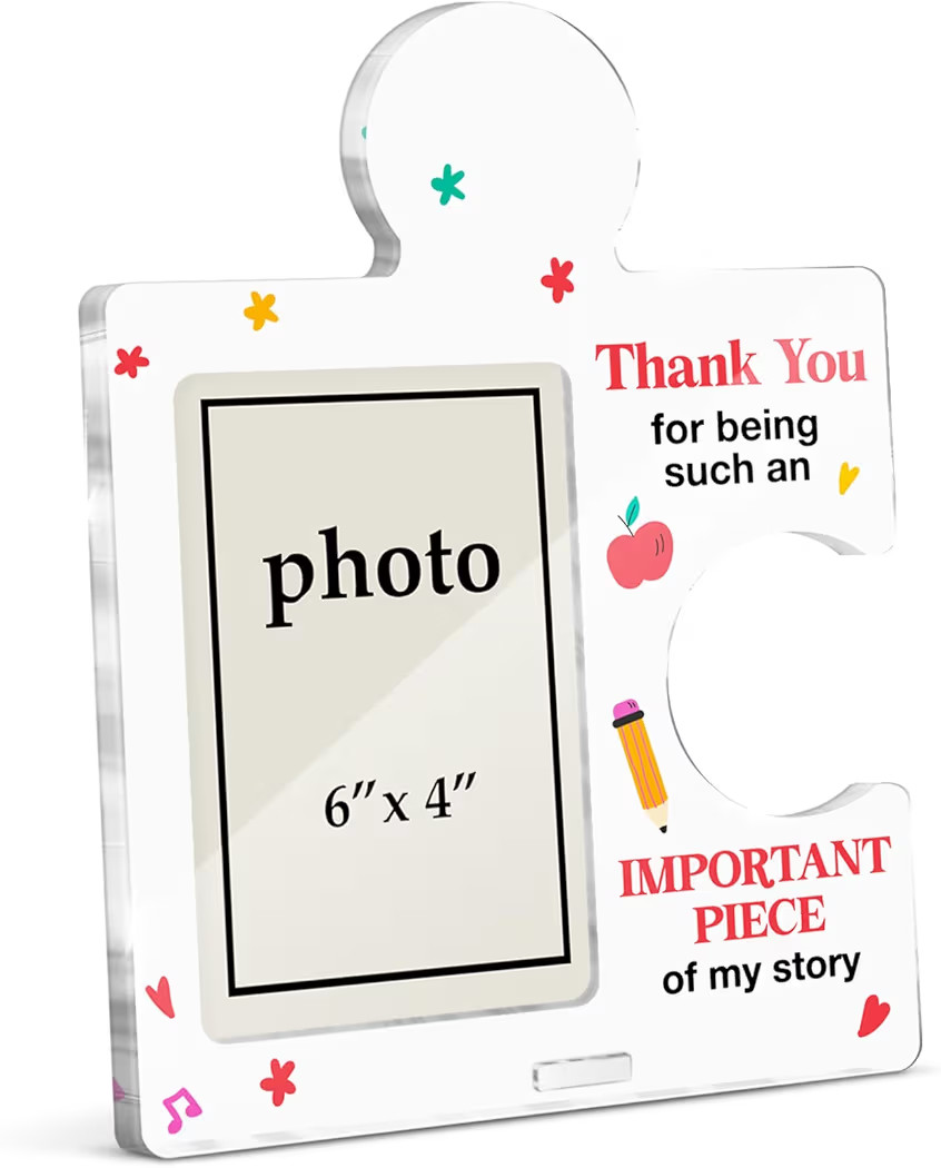 Teacher Appreciation Gifts Photo Frame, Novelty Daycare Teacher Gift, Thank You Christmas Birthday Gift for Teachers Acrylic Puzzle Piece Tabletop Picture Frames, Vertical Photo 6 x 4 Inches | Amazon (US)