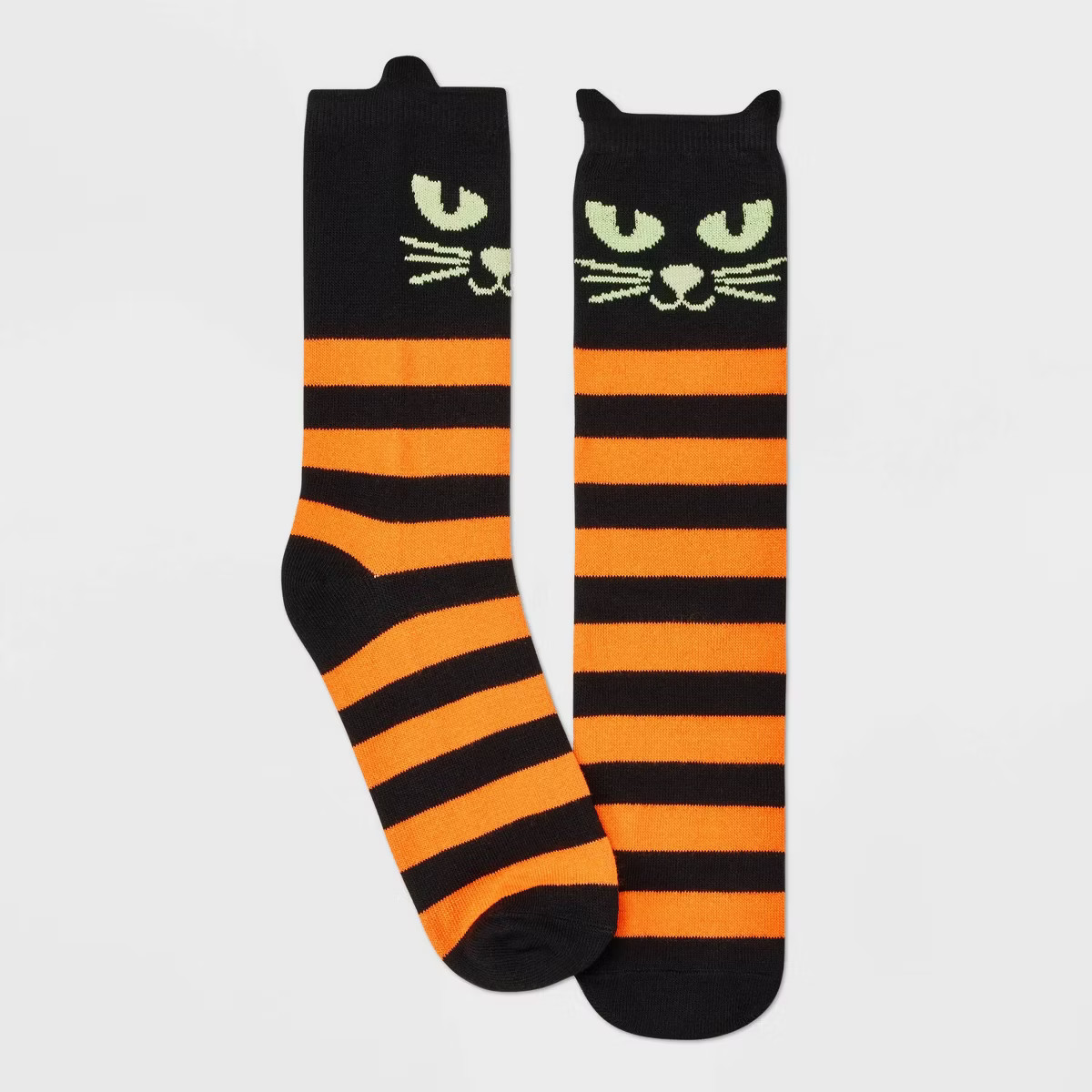 Women's Black Cat with Glow-in-the-Dark Eyes Halloween Crew Socks - Hyde & EEK! Boutique™ Black... | Target