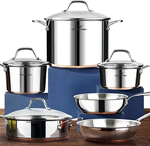 HOMICHEF 10-Piece Nickel Free Stainless Steel Cookware Set Copper Band - Nickel Free Stainless St... | Amazon (US)
