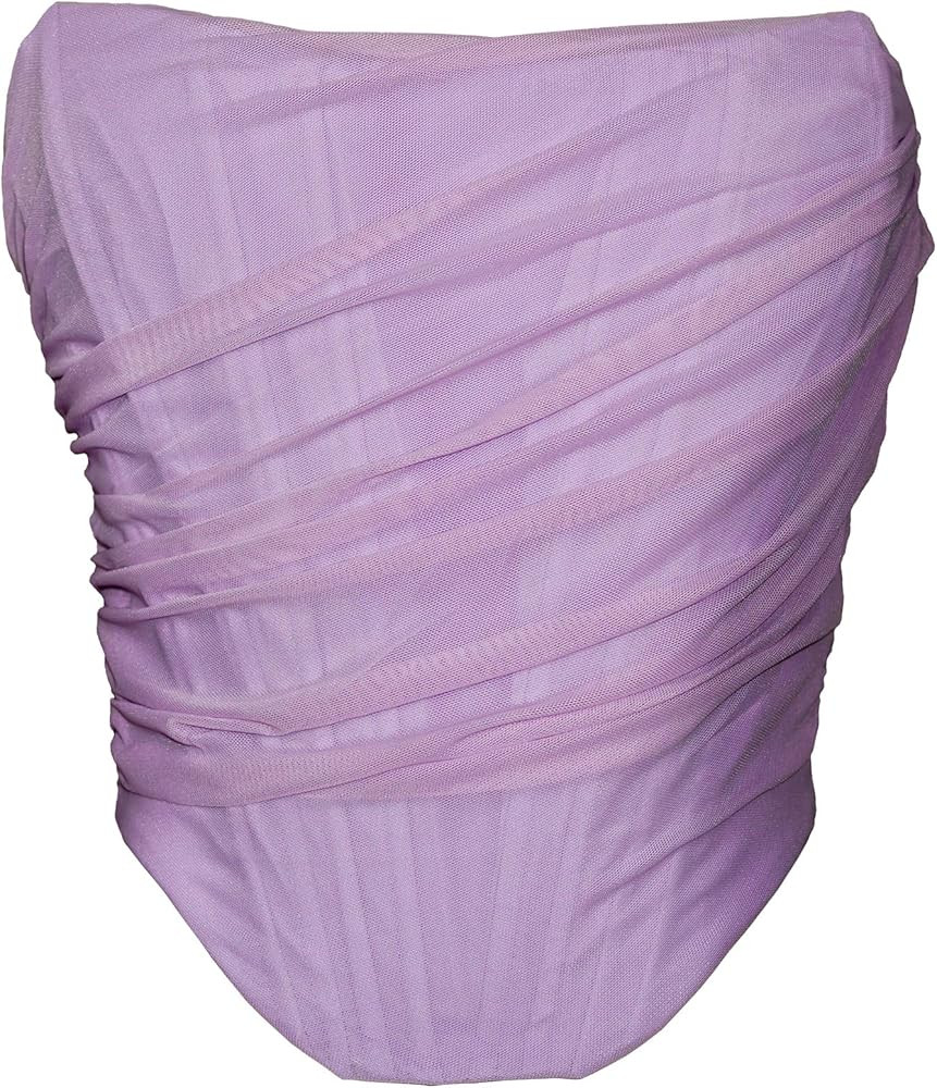 MOALLUOM Mesh Corset Crop Top Bustier Underbust Boned Backless Sleeveless Strapless Off Shoulder ... | Amazon (US)