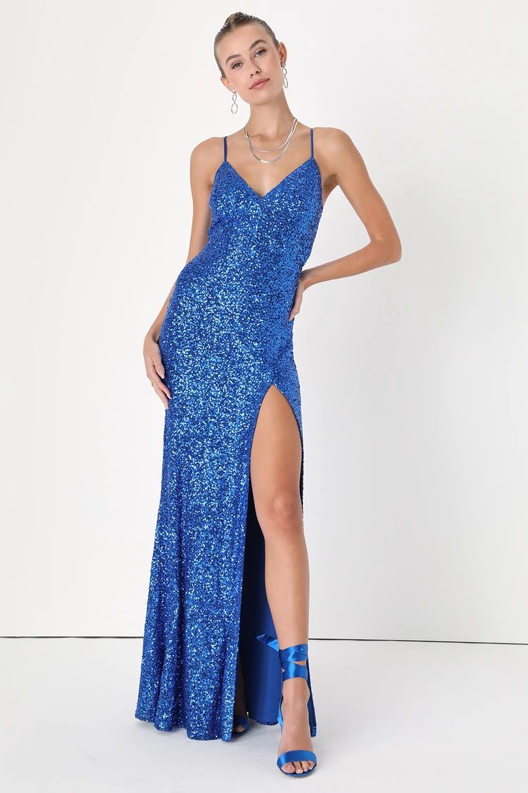 Regal Sparkle Shiny Royal Blue Sequin Mermaid Maxi Dress | Lulus (US)