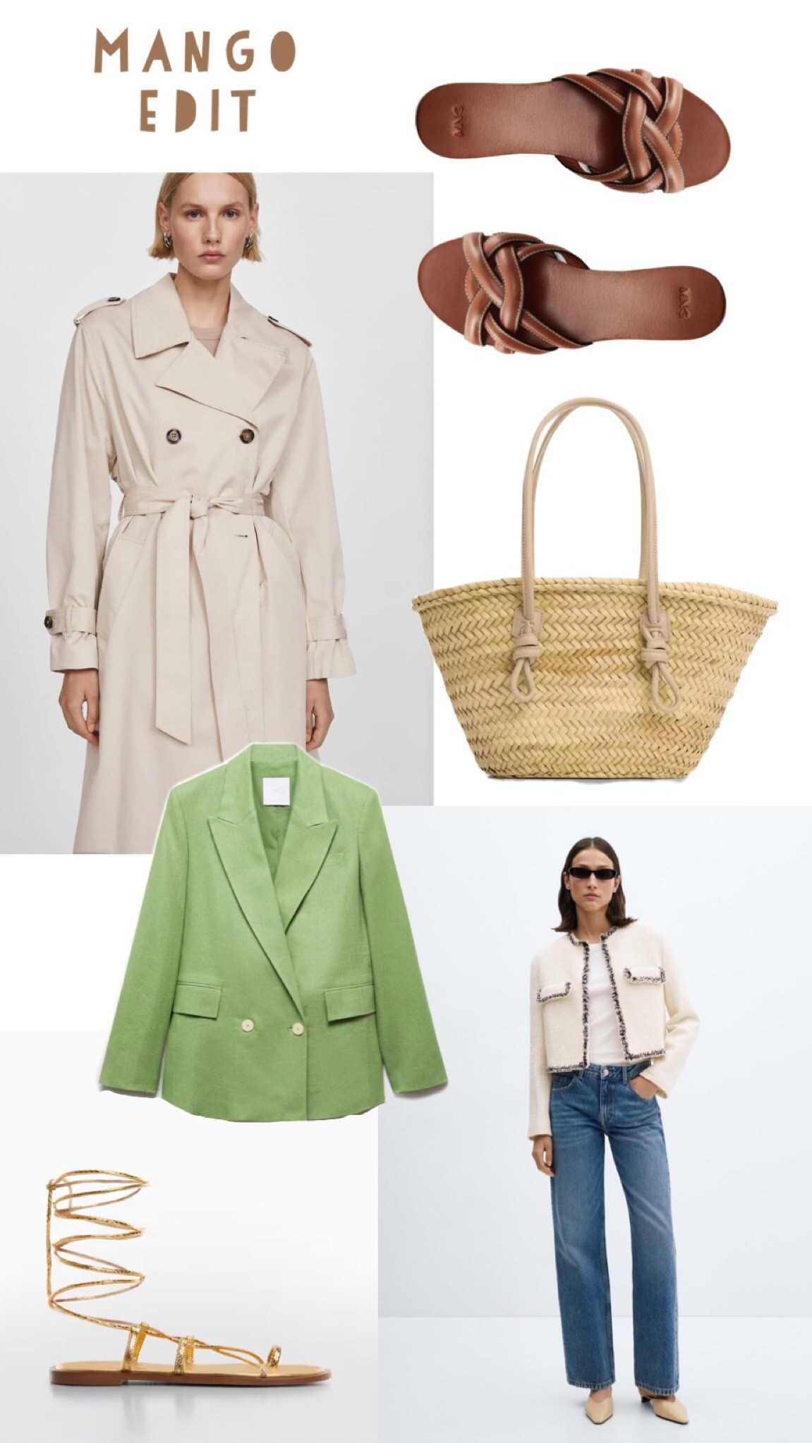 MANGO edit 

Lady jacket, woven tote, linen blazer, trench coat, spring slides, spring sandals, gladiator sandals 

#LTKshoecrush #LTKSeasonal #LTKfindsunder100