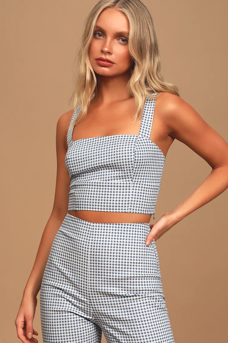 Follow The Sun Blue Gingham Crop Top | Lulus (US)