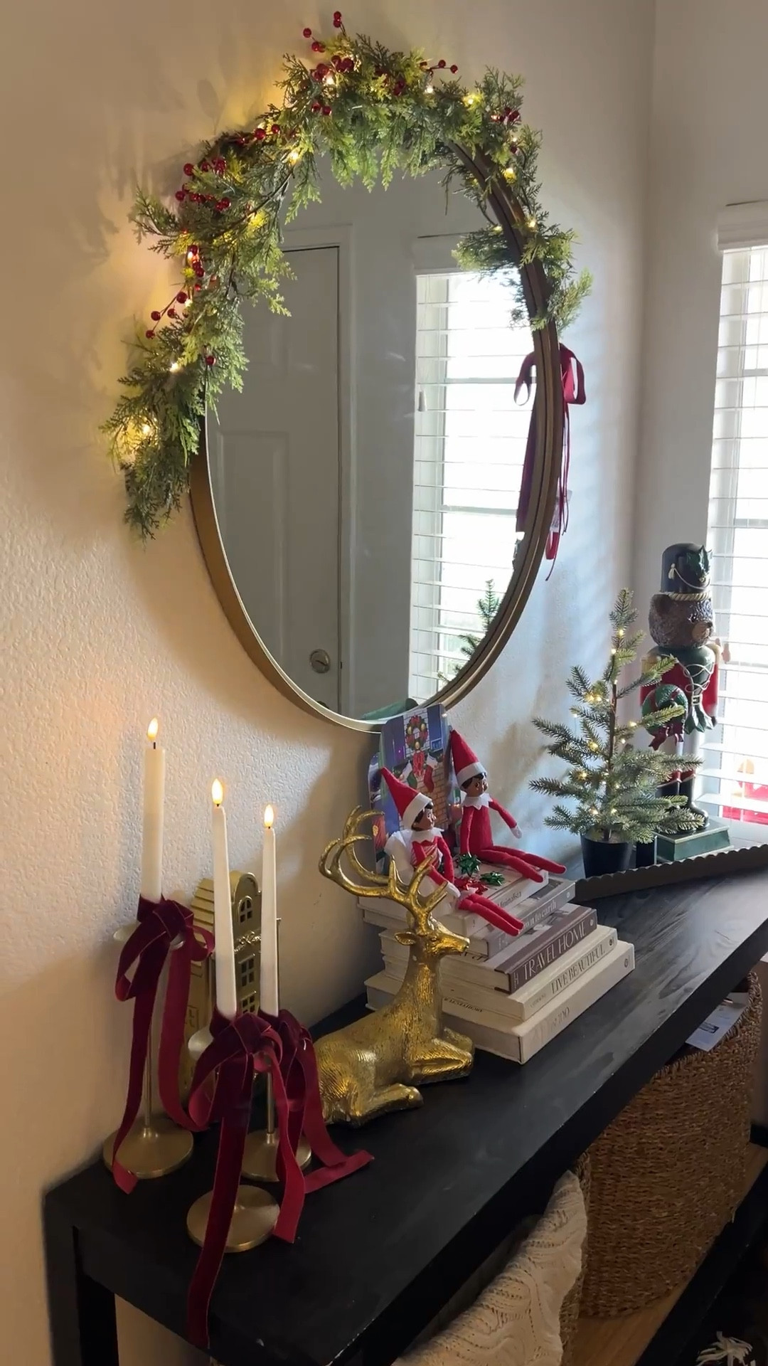 Holiday decor in the entryway and elf on the shelf ideas 

#LTKmomlife #LTKHome #LTKHoliday