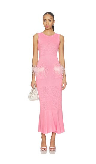 ANDREEVA Peony Knit Dress With Real Ostrich Feather Details in Pink. - size S | Revolve Clothing (Global)
