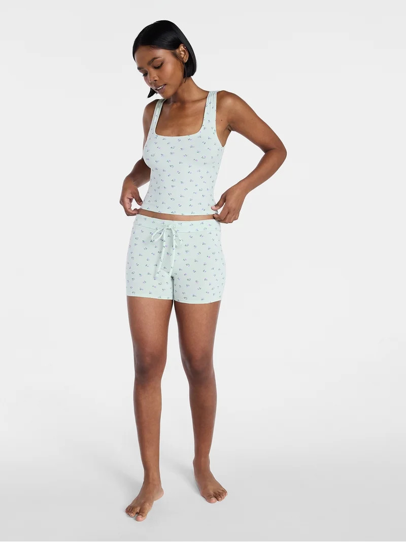 No Boundaries Cotton Stretch Ribbed Tank Top and Shorts Pajama Set, Women's XS-XXXL | Walmart (US)