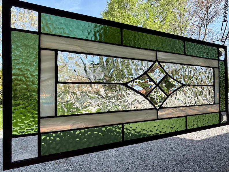 Sage Beveled Glass Panel | 9.5" X 21.5" | Handmade Stained Glass Window | Honey Dew Glass | Tiffa... | Etsy (US)