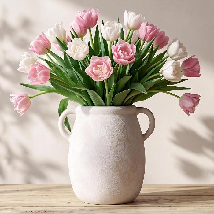 Ceramic Flower Vase with Handle, 7.9in Waterproof Farmhouse Table Rustic Vases, Large Flower Terr... | Amazon (US)