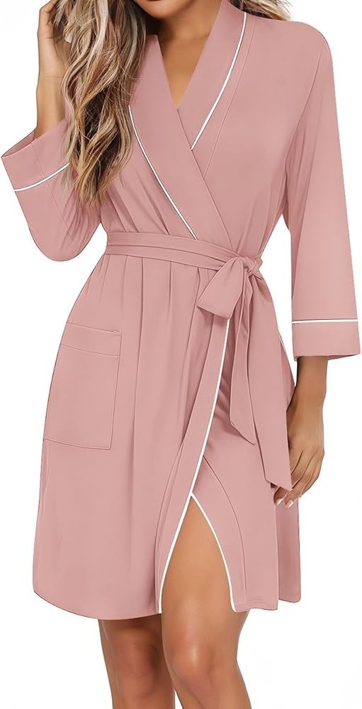 Ekouaer Women Robes Shawl Collar Bathrobe Short Kimono Robe Soft Knit Bathrobes Ladies Sleepwear ... | Amazon (US)