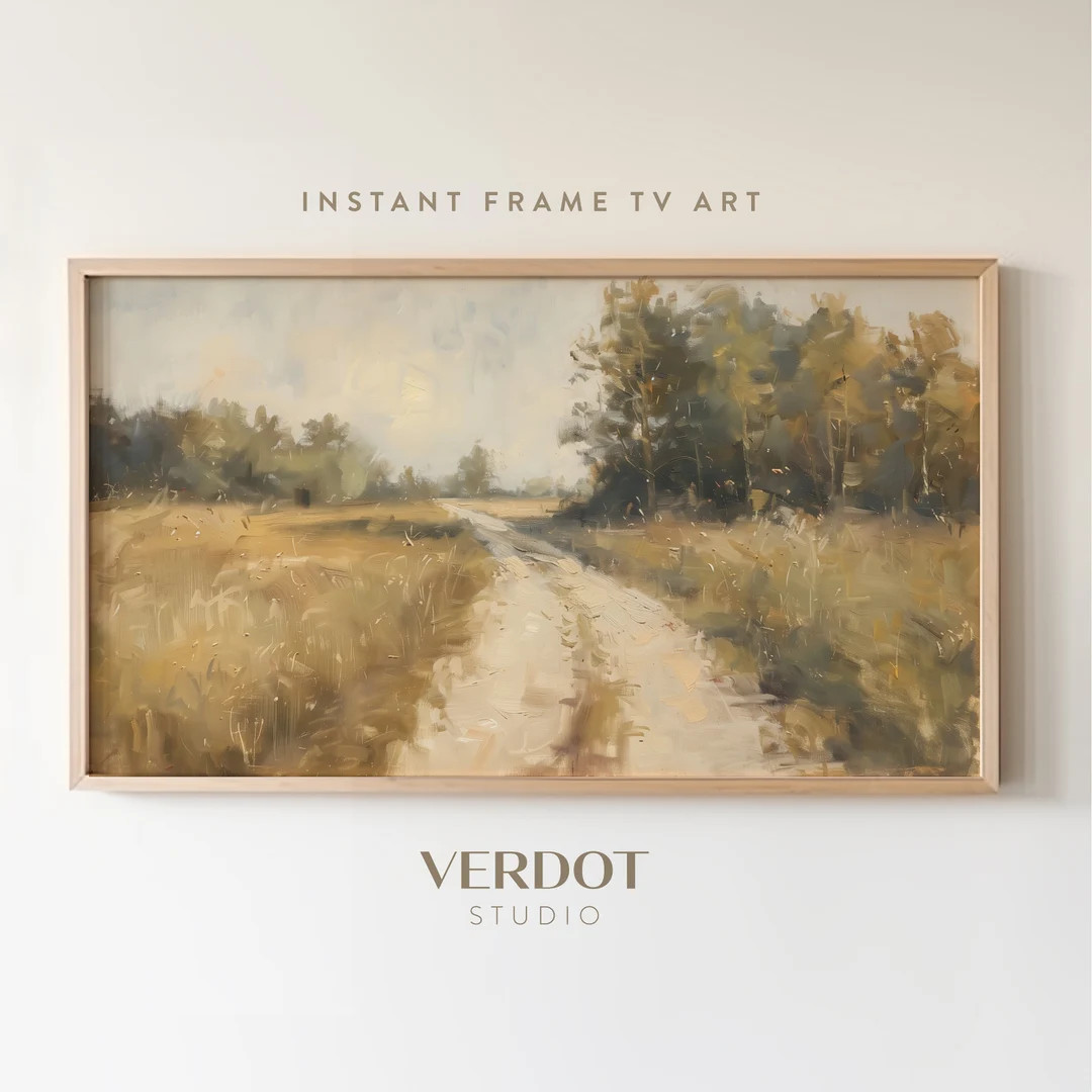 Country Road Landscape Frame TV Art, Vintage Spring Scenery Painting, Farmhouse Neutral Summer Sc... | Etsy (US)