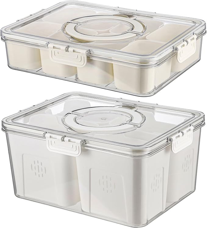 2 Pcs Divided Clear Snack Serving Tray with Lid & Handle Snack Box Charcuterie Container 8 and 4 ... | Amazon (US)