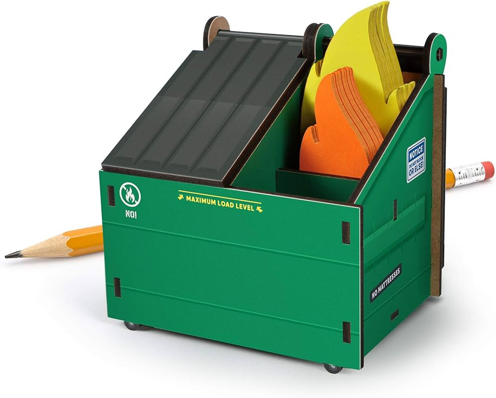 Genuine Fred DESK DUMPSTER Pencil Holder with Flame Note Cards, 3 compartments for Desk and Offic... | Amazon (US)