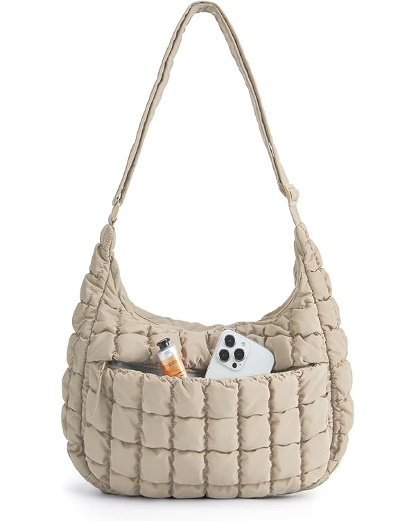 BAGSMART Quilted Puffy Crossbody Bag for Women, Medium Cute Hobo Shoulder Purse Soft Fluffy Handb... | Amazon (US)