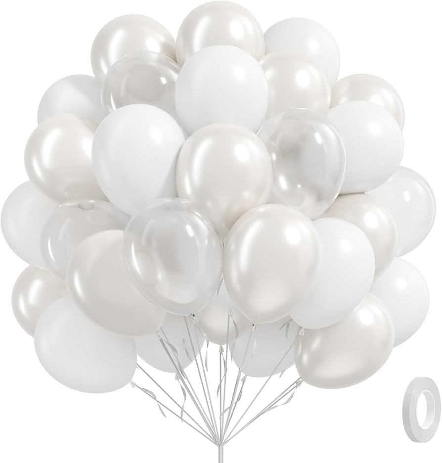 60pcs 12inch White Balloons with Clear Pearl White Balloons | Amazon (US)