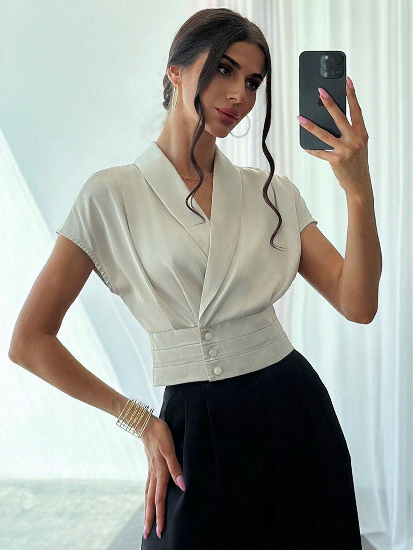 SHEIN Privé Women's Dress Shirt With Suit Collar, Waist Belt And Buttons For Work | SHEIN USA | SHEIN