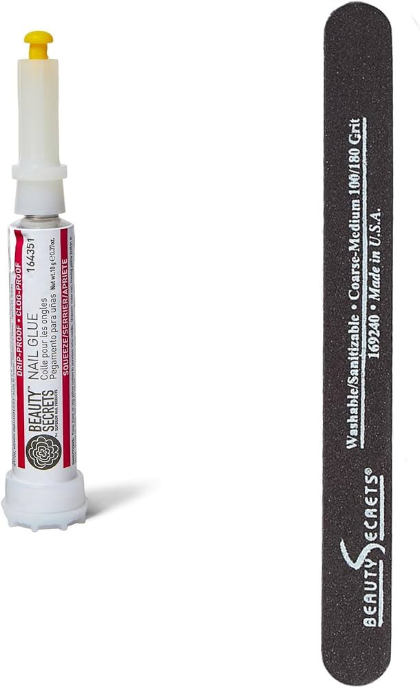 Beauty Secrets Drip & Clog Proof Nail Glue (1 Pack) Bundled with Nail File Black Cushion Medium C... | Amazon (US)