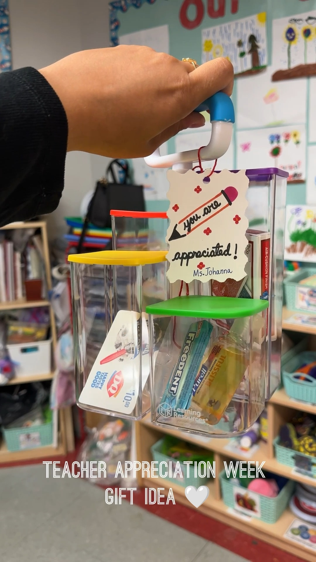 Did this awesome gift for our hardworking teachers last year! They loved it so much and you can really personalize it to add whatever to each container! Such a fun Idea 🥰

#LTKmomlife #LTKdayinmylife #LTKKids