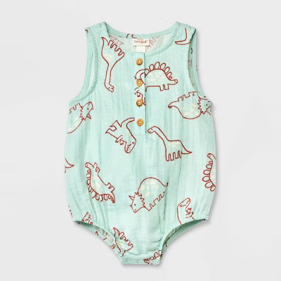 Baby Dino Gauze Tank Henley Romper - Cat & Jack™ Blue | Target
