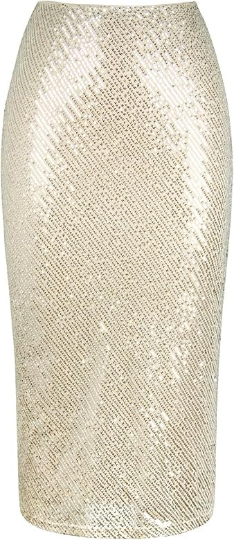 Outoshe Women's Glitter Sequin Skirts High Waisted Side Zip Sparkle Bodycon Y2K Midi Skirt | Amazon (US)