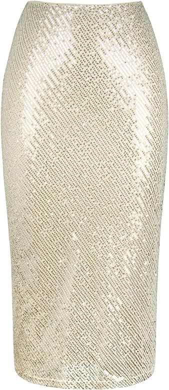 Outoshe Women's Glitter Sequin Skirts High Waisted Side Zip Sparkle Bodycon Y2K Midi Skirt | Amazon (US)