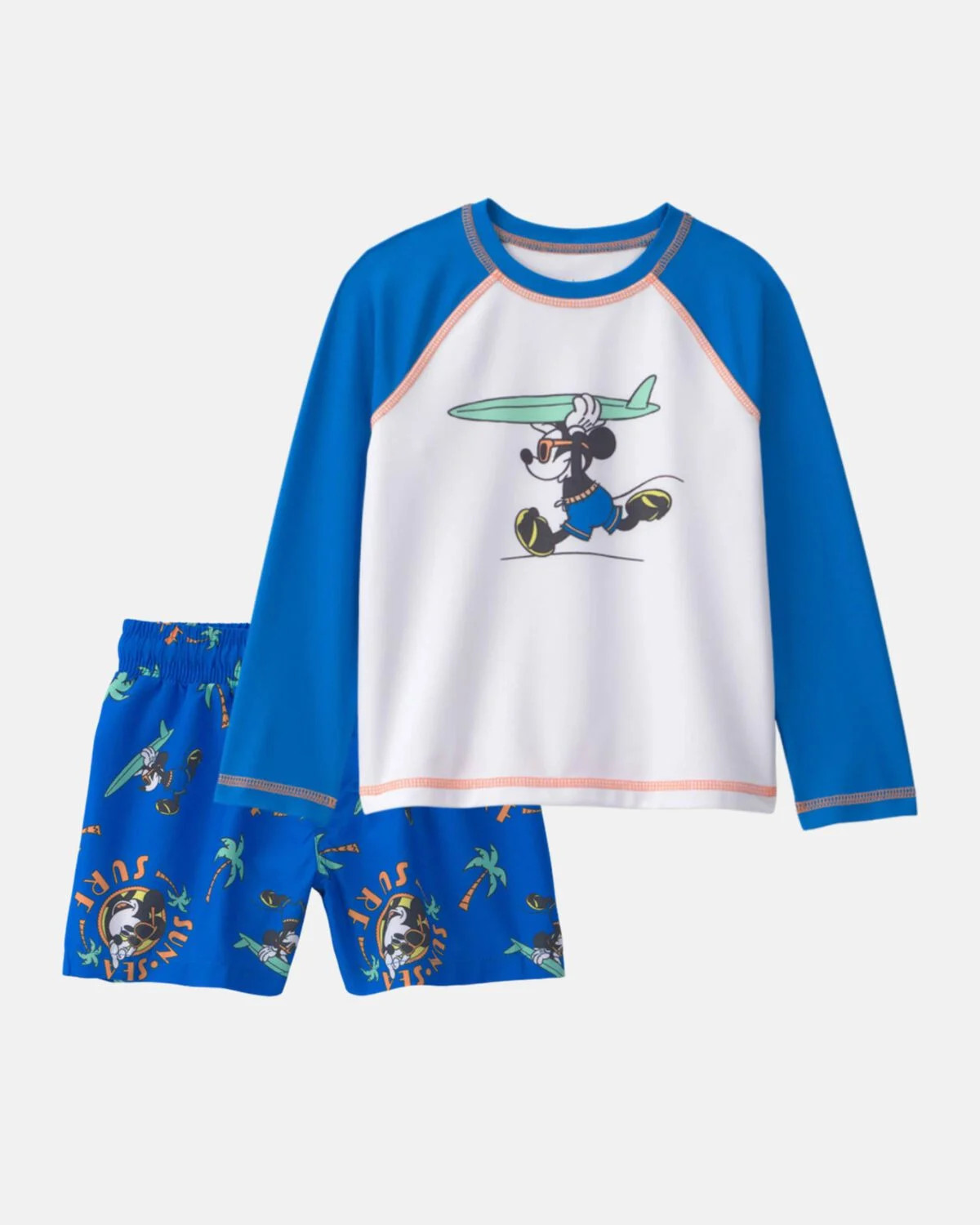 Toddler Boy 2-Piece Disney\u00a9 Mickey Mouse Rashguard & Swim Trunk Set - Blue/White | Carter's Inc