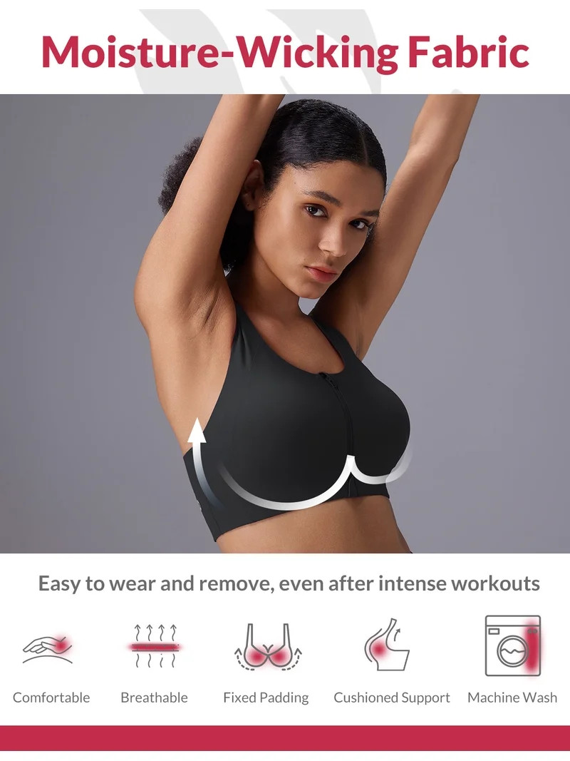 BALEAF Sweatleaf Zipper Front Closure Sports Bras for Women Racerback Longline High Support Yoga ... | Walmart (US)