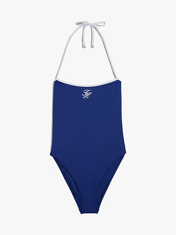 Essential Halterneck Scoop Back Swimsuit | Blue | Tommy Hilfiger | Tommy Hilfiger UK