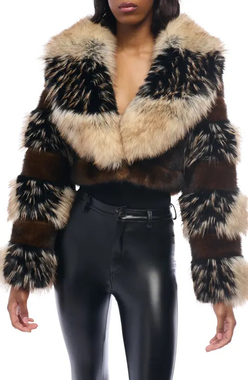 AZALEA WANG Portia Crop Faux Fur Jacket in Brown at Nordstrom, Size X-Large | Nordstrom