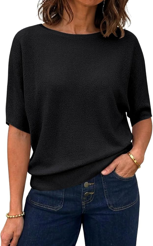 ANRABESS Women's Short Sleeve Sweater Wool Blend Crewneck Lightweight Sweaters Top Summer Spring ... | Amazon (US)