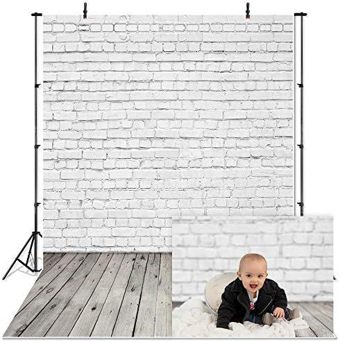 Mocsicka White Brick Wall with Grey Wood Floor Photography Backdrop 5x7ft Vinyl Newborn Baby Phot... | Amazon (US)