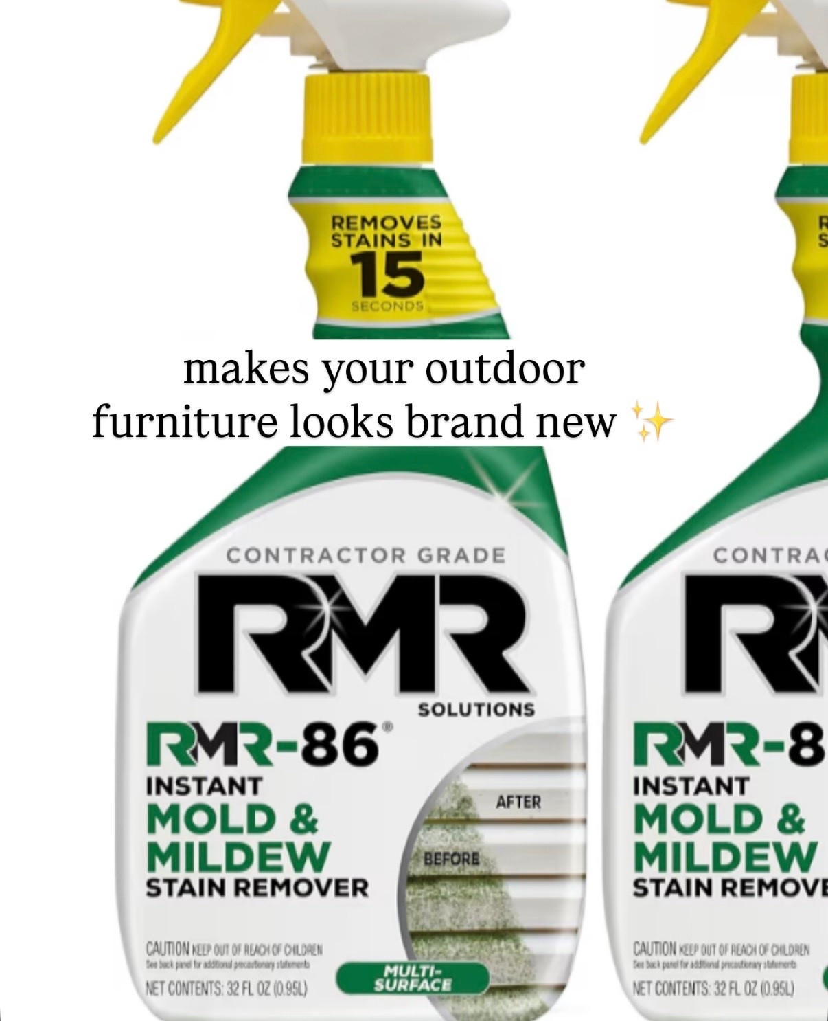 best stuff makes your outdoor furniture look brand new !!! removes every bit of the mold / mildew on your cushions!!