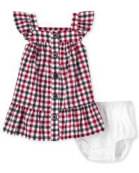 Baby Girls Americana Short Sleeve Gingham Woven Ruffle Dress And Bloomers Set | The Children's Pl... | The Children's Place