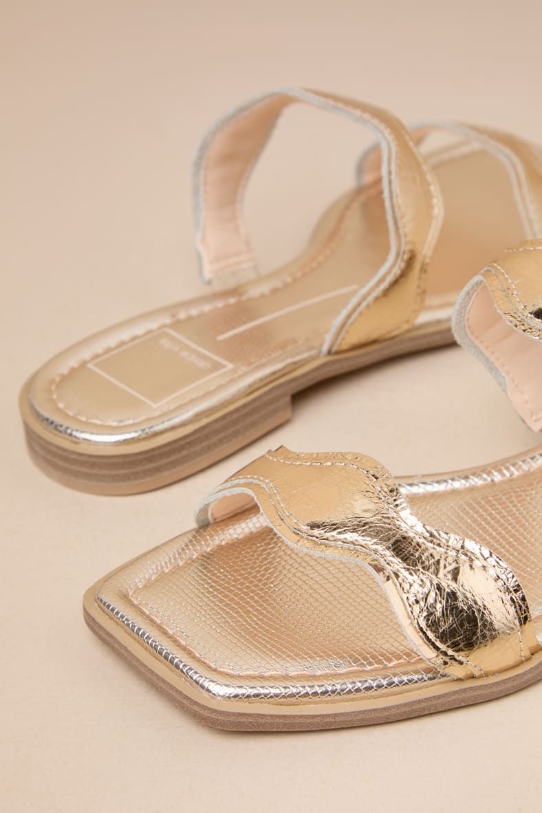 Ilva Low Heel Gold Distressed Leather Slide Sandals | Lulus