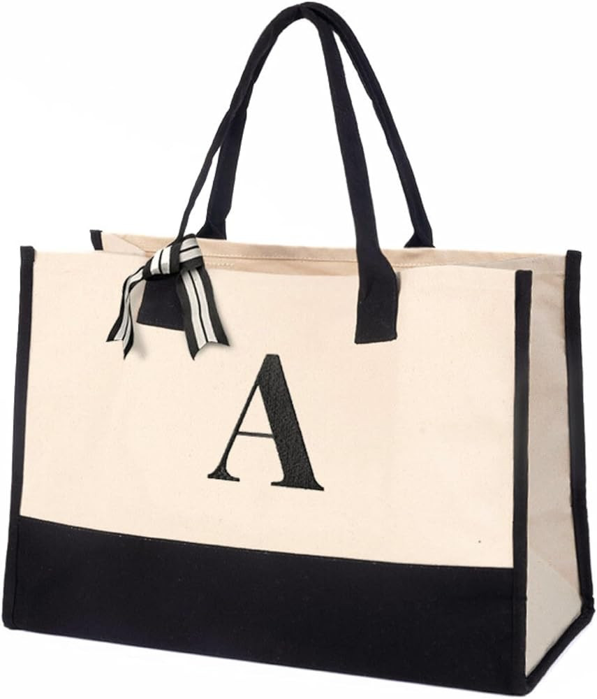 Amazon.com: Salt Earth Personalized Initial Tote Bag for Women, 100% Cotton Canvas Tote Bag, Larg... | Amazon (US)