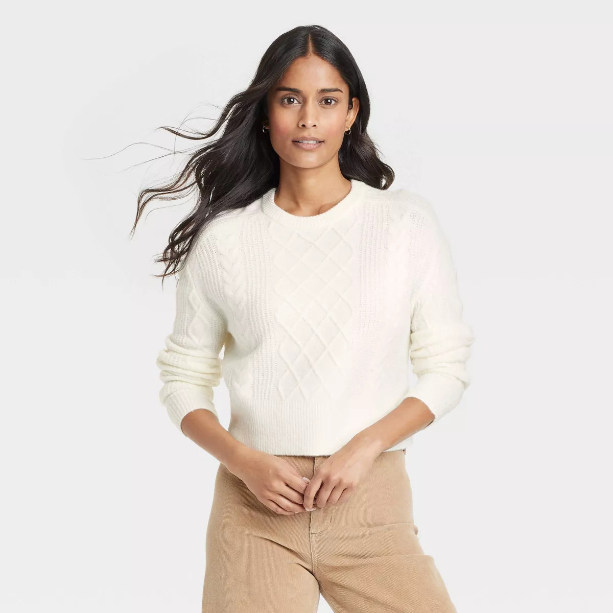 Women's Crewneck Cashmere-Like Cable Pullover Sweater - Universal Thread™ | Target