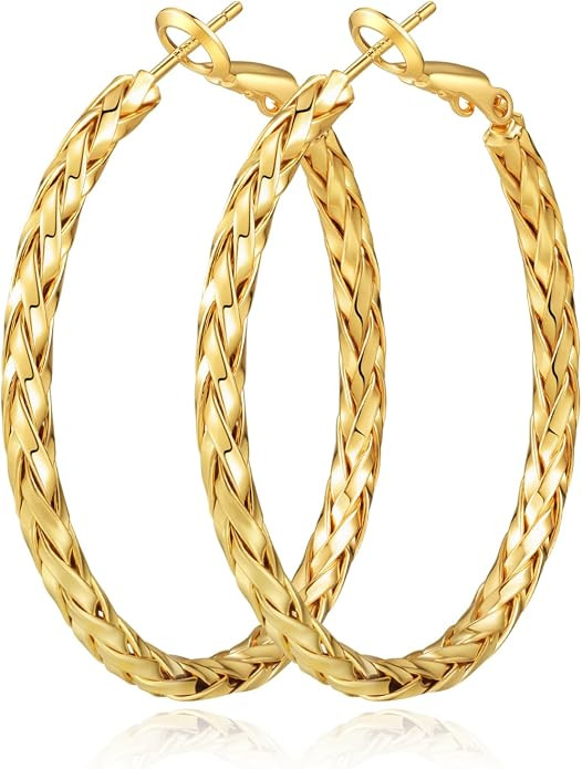 925 Sterling Silver Post Hoop Earrings Lightweight Twisted Hoop Earrings for Women Hypoallergenic... | Amazon (US)